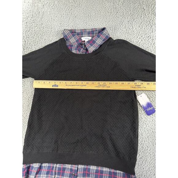 Great Northwest Indigo Sweater Women Medium Button‎ Up Plaid Trim - Picture 3 of 7